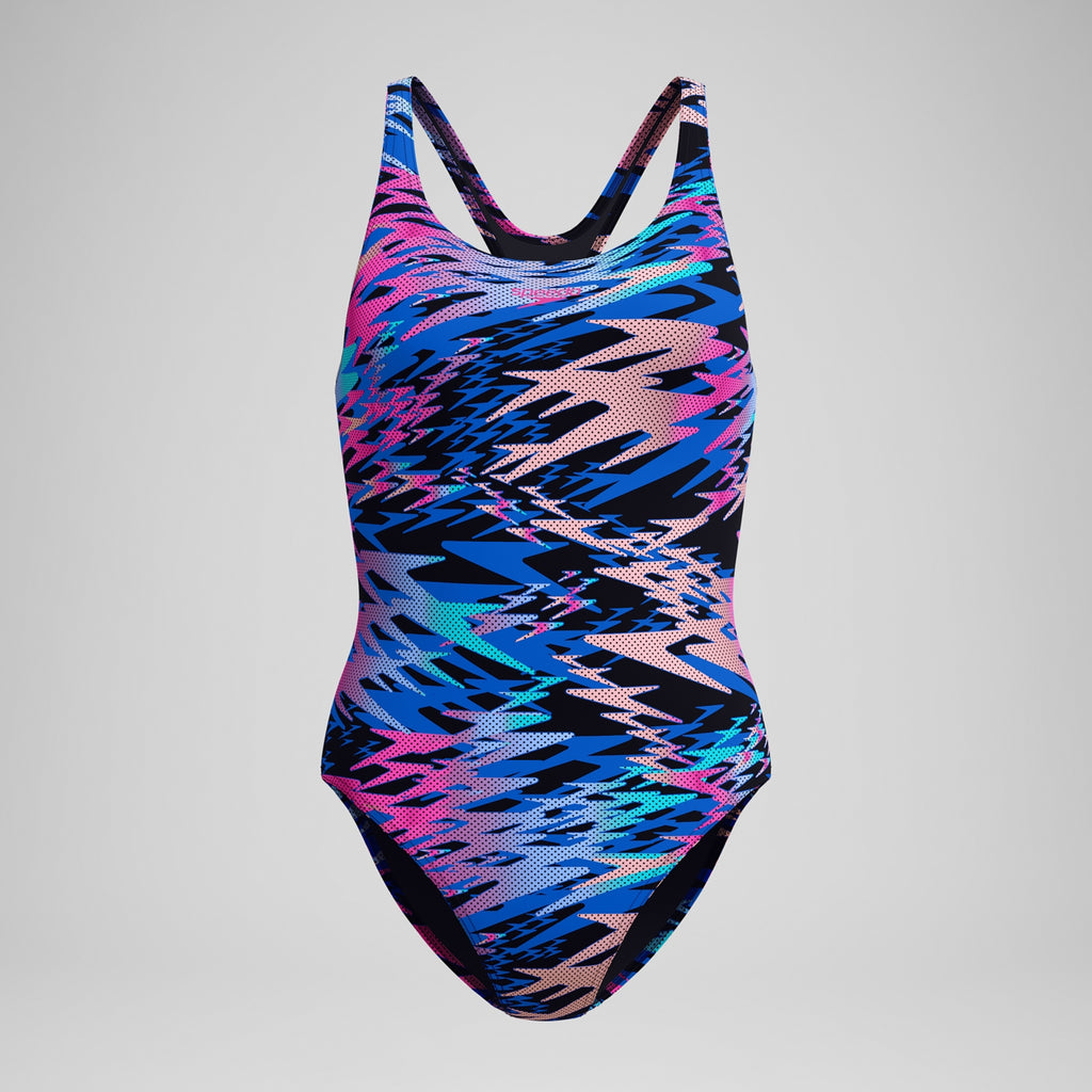 Speedo Hyperboom  Print Medalist 1PC Swimsuit - Black/Pink