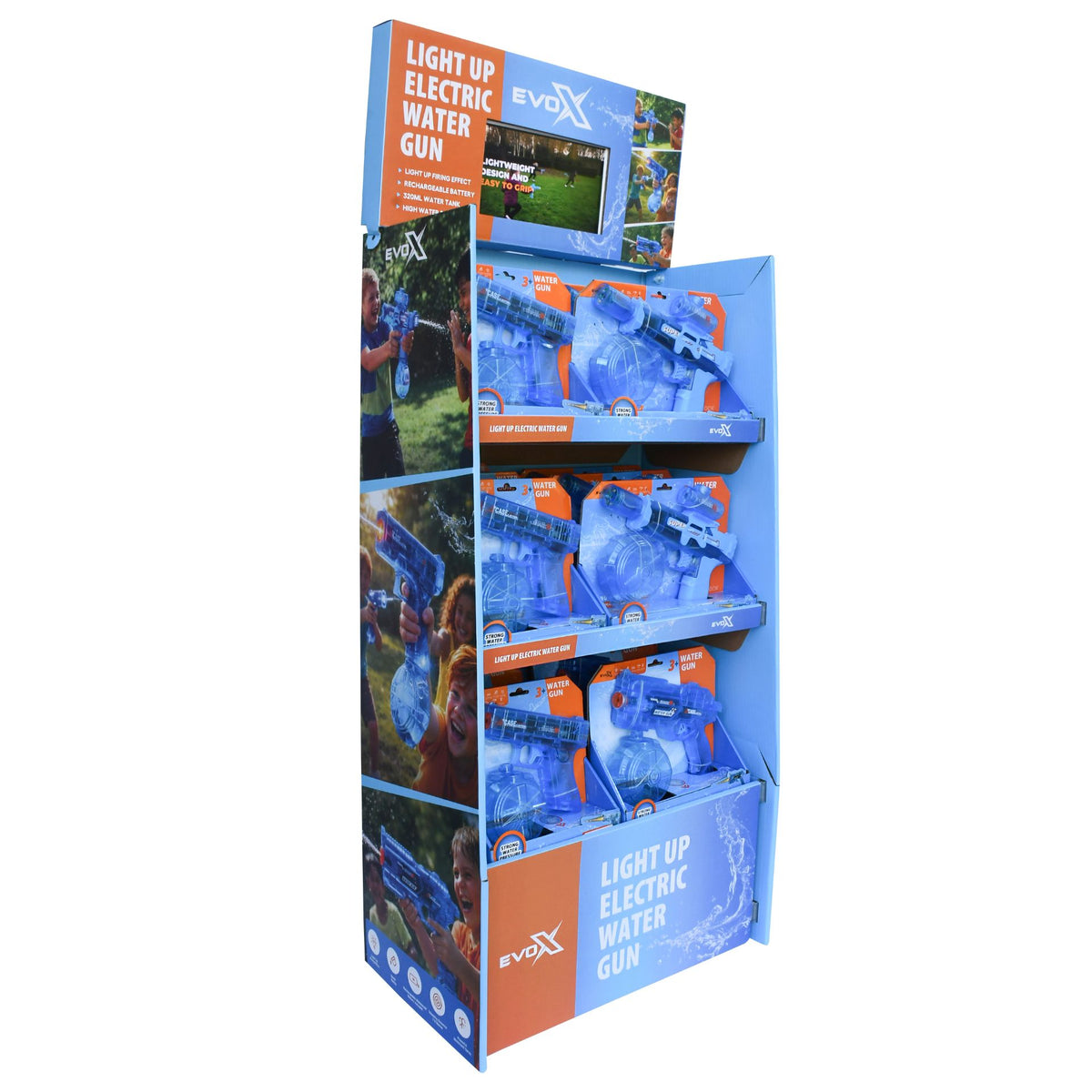 Pre-Filled Evo-X POS Light Up Electric Water Gun Stand -DS