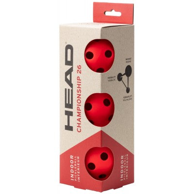 Head Championship 26 Indoor Pickleball Ball - Tube of 3 - Red